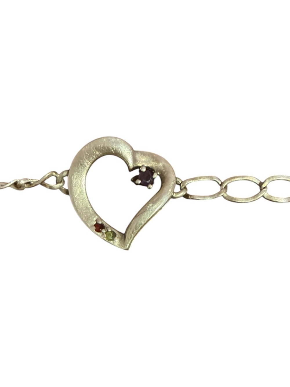 Vintage Lenox 925 Sterling Silver Multi Gemstone Love Heart Link Bracelet 7.5”
